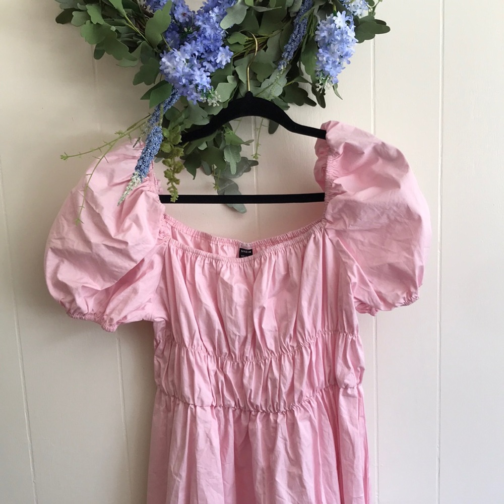Light Pink Puff Sleeve Ruched Dress